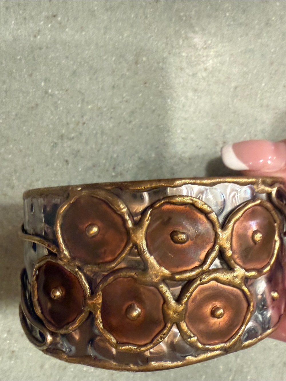 Handcrafted Two-Tone Copper and Silver Floral Cuff Bracelet